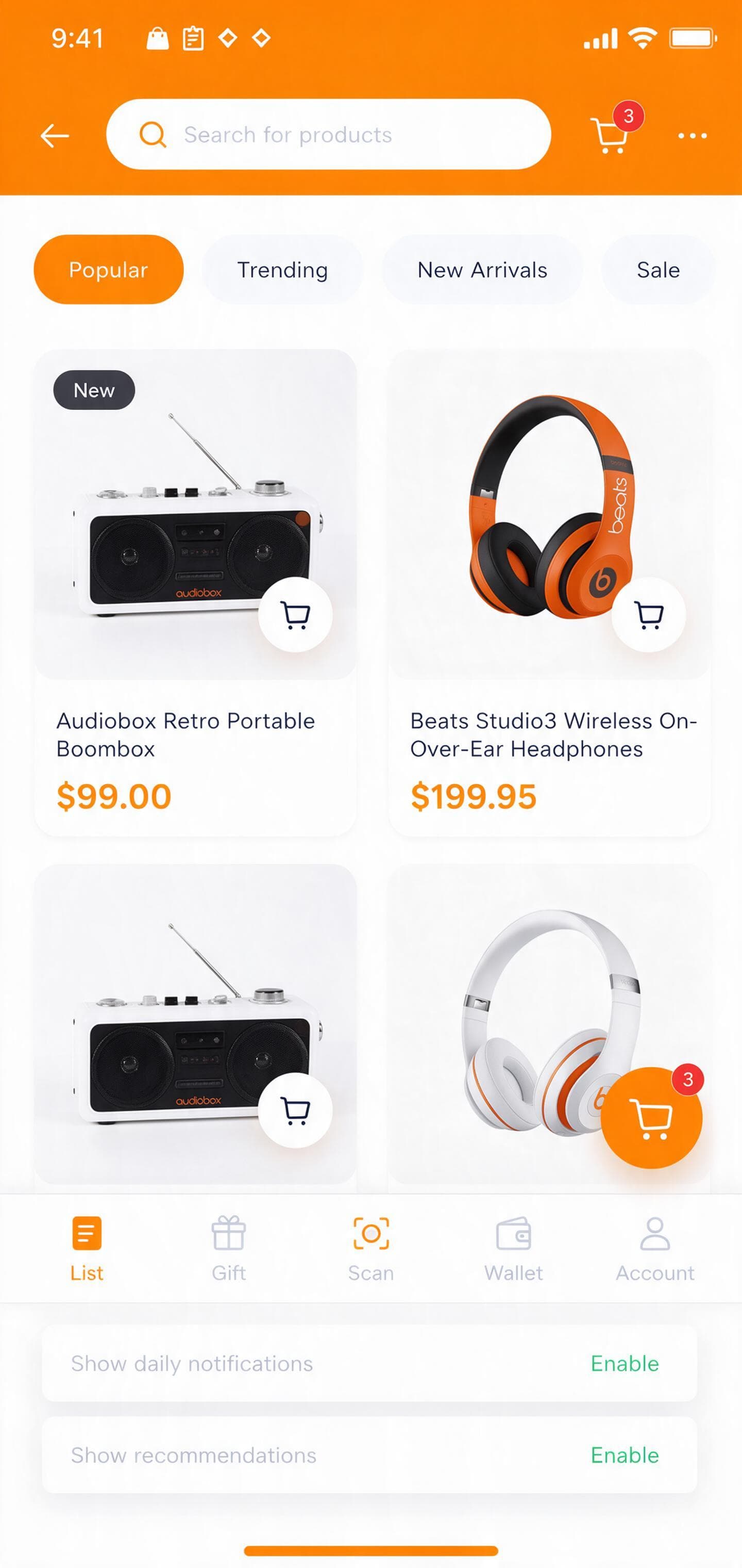 StyleCart mobile shopping app UI design