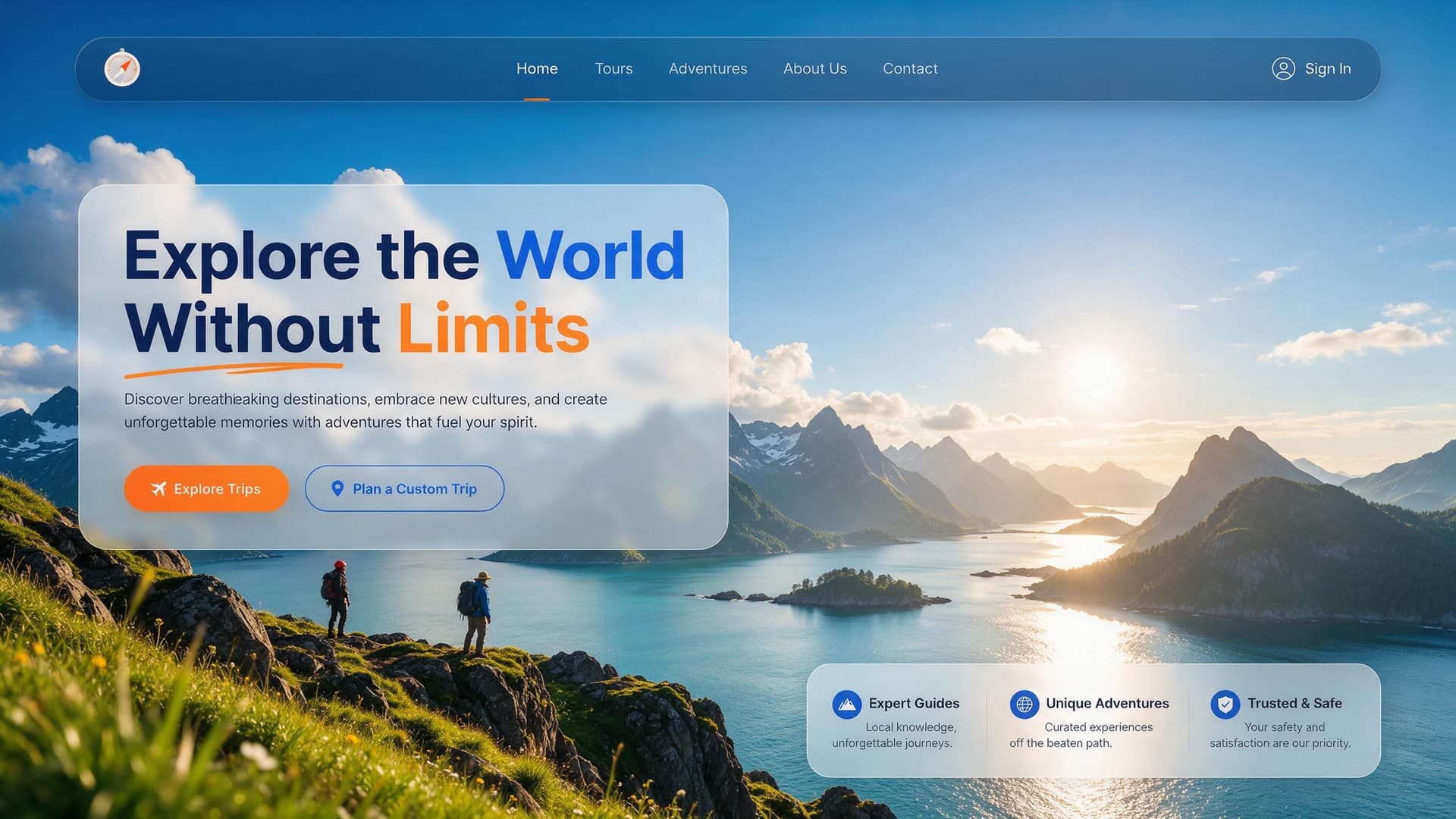 TrailScope Adventures travel website hero section